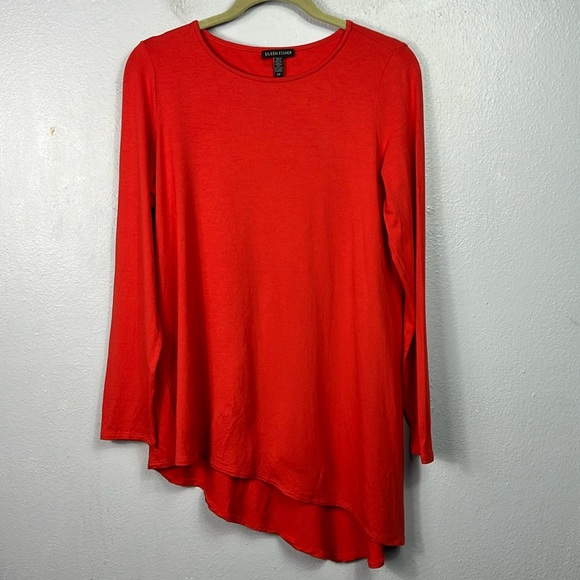 Eileen Fisher Asymmetrical Hem Scoop Neck Long Sleeve Tunic Top Small - Picture 1 of 7